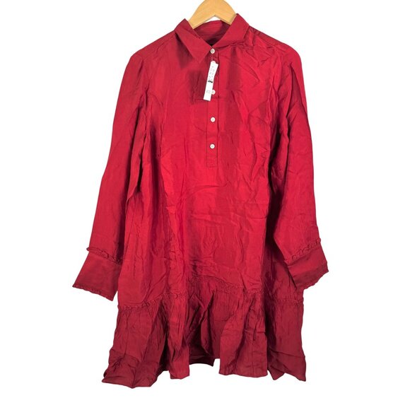 J.Crew Amelia popover shirtdress in drapey‎ viscose twill red preppy sz L - Picture 1 of 7